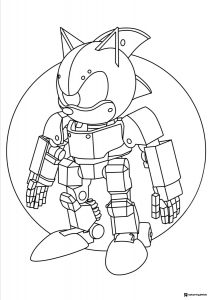 Robot Sonic Standing Ready Coloring Page in Circle