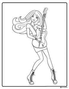 Rock Star Barbie Coloring Page Playing Guitar