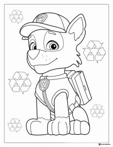 Rocky Coloring Page with Recycling Symbols Around Him