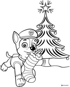 Rocky with Present and Candy Cane Coloring Page