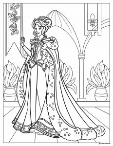 Royal Princess Coloring Page with a Regal Cape in Castle