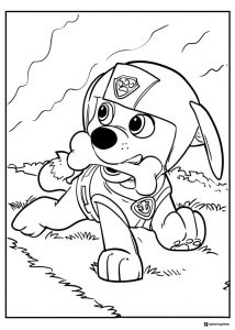 Rubble Coloring Page Holding a Bone and Wearing Hard Hat