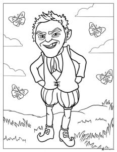 Rumpelstiltskin standing with butterflies coloring