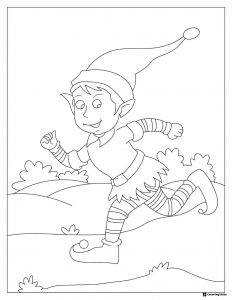 Running Elf Coloring Page with Striped Legs