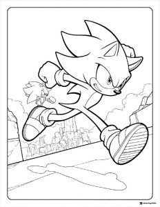 Running Sonic Coloring Page with Scenic Cliff Background