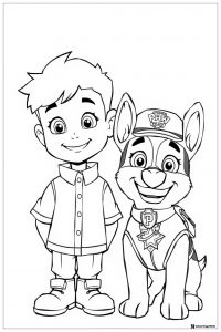 Ryder Coloring Page with Chase in Police Uniform