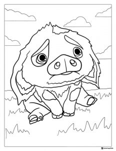 Sad Pua Coloring Page sitting on the ground