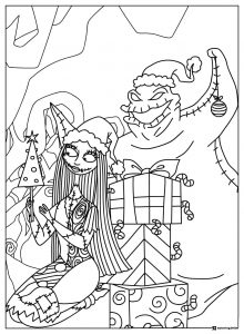 Sally and Oogie Boogie Christmas Coloring Page