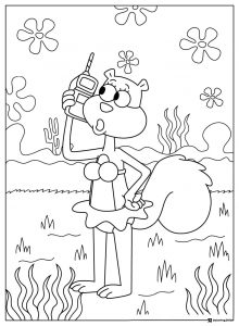 Sandy Cheeks Coloring Page talking on a walkie talkie