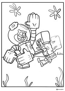 Sandy Cheeks and SpongeBob Coloring Page underwater