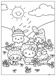 Sanrio Characters Coloring Page dressed as strawberries