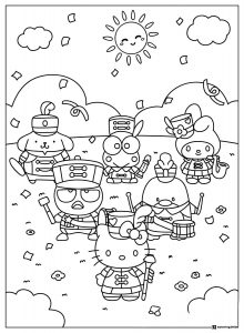 Sanrio Characters Marching Band Coloring Page
