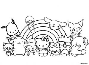 Sanrio Characters with Rainbow Coloring Page