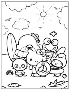 Sanrio Friends Beach Day Coloring Page 1