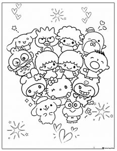 Sanrio Friends Heart Shape Coloring Page 1