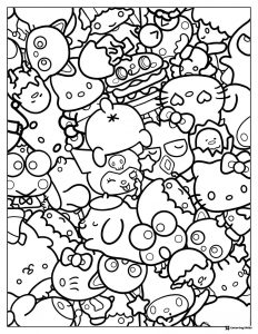 Sanrio characters doodle art coloring page