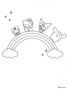 Sanrio characters on a rainbow coloring page 1