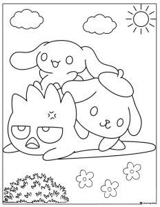 Sanrio characters playful coloring page