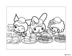 Sanrio friends with burgers and desserts