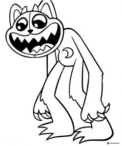 Scary CatNap Coloring Page with sharp teeth