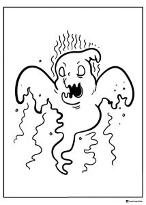 Scary Ghost Coloring Page with Swirling Trails