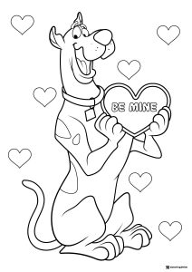 Scooby Doo Coloring Page with Be Mine heart