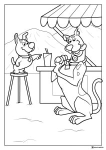 Scooby Doo and Scrappy Doo at a stall coloring page