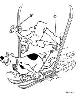 Scooby Doo and Shaggy skiing coloring page