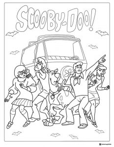 Scooby Doo and gang by Mystery Machine Coloring Page