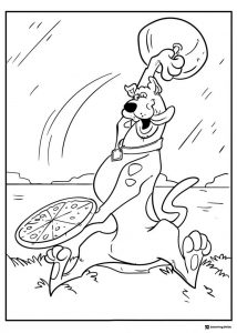 Scooby Doo playing with pizza coloring page