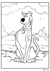 Scooby Doo sitting in landscape coloring page