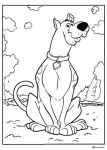 Scooby Doo sitting outdoors coloring page