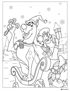 Scooby and Shaggy Christmas Coloring Page with candy cane
