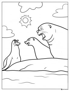 Seals on a rock coloring page