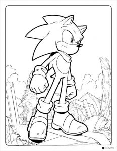 Serious Sonic Coloring Sheet in Crumbled Ruins Background