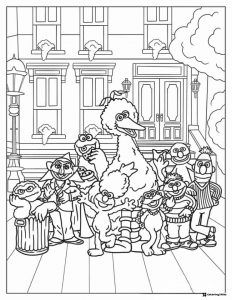 Sesame Street characters on street coloring sheet