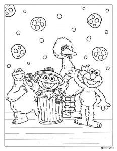 Sesame Street friends with falling cookies