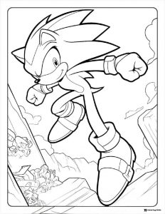 Shadow the Hedgehog Coloring Page in mid leap
