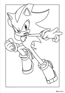 Shadow the Hedgehog in an Aggressive Action Pose Coloring Page