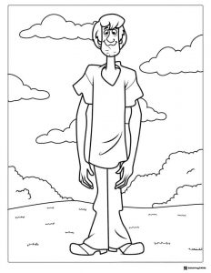 Shaggy Coloring Page standing in a field