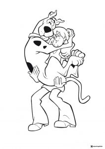 Shaggy and Scooby Doo Coloring Page hugging