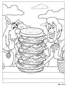 Shaggy and Scooby Doo Coloring Page with giant sandwich