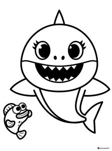 Shark coloring page swimming with a small fish