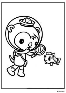 Shellington from Octonauts examining a fish coloring page