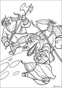 Shifu and villains Kung Fu Panda Coloring Page in battle