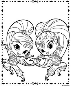 Shimmer and Shine dancing together Coloring Page