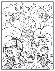 Shimmer and Shine making potions Coloring Page