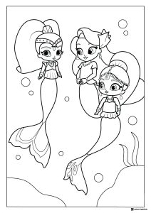 Shimmer and Shine mermaid coloring page with friends