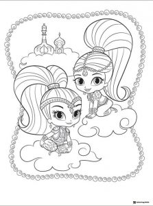 Shimmer and Shine on clouds with palace Coloring Page