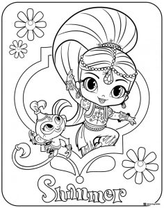 Shimmer and monkey with flowers coloring sheet